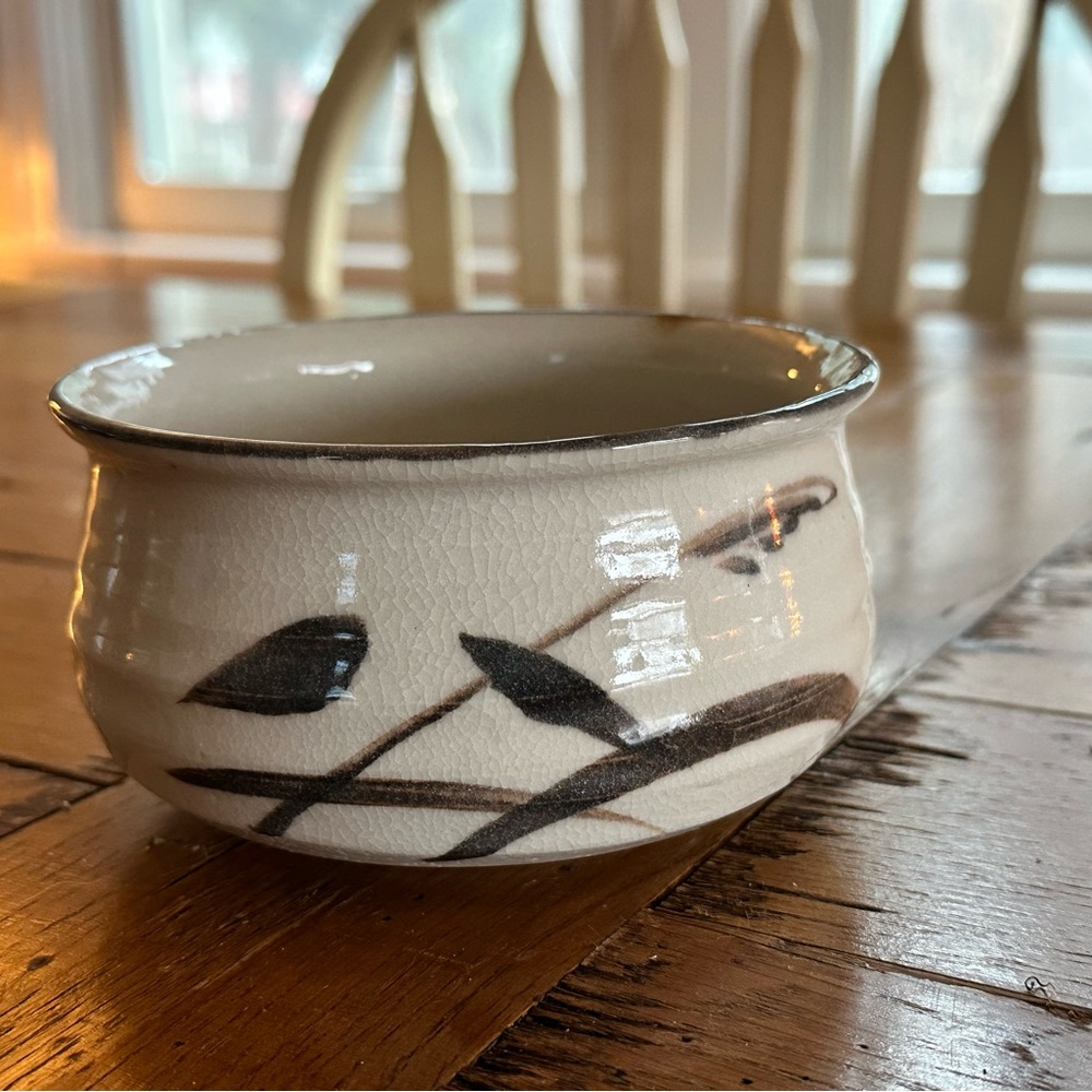 Vintage Japanese hand painted Ceramic White and Brown Decorative Bowl - Home Art